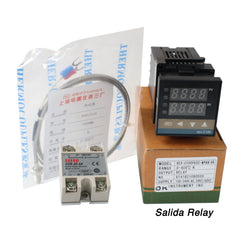 Kit de Controlador De Temperatura Pid Rex C100 Salida Relay Pirómetro 400ºc con Termocupla tipo K y Rele de Estado Solido 40AA